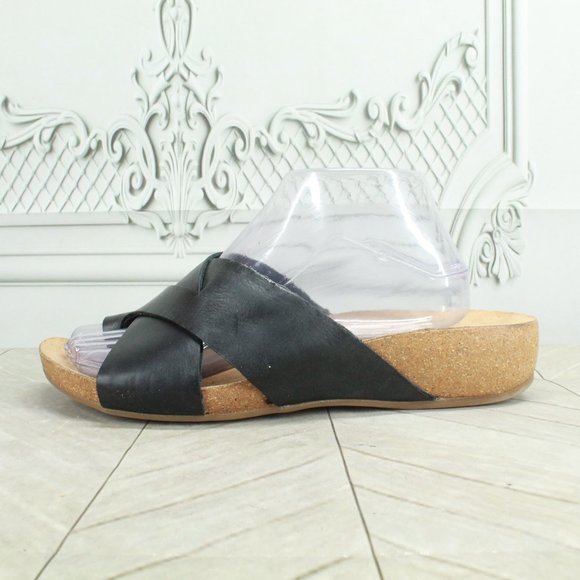 Kork-Ease Shoes - Kork's Alberte Black Leather Cushioned Cork Casual Sandals Size 10 Medium